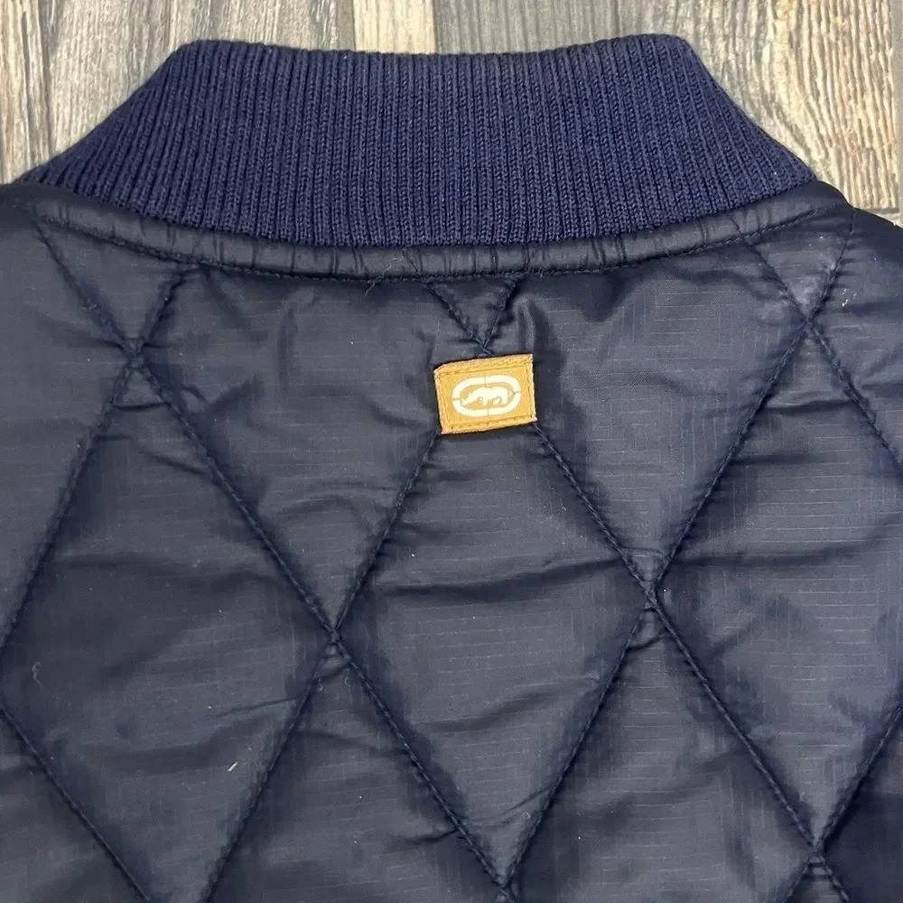 🔥🔥 Vintage‎ Y2K ECKO UNLTD. Quilted Puffer Bomber Jacket - Navy Blue/Gold - Sz